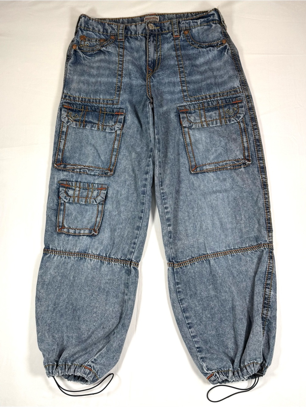 TRUE RELIGION Womens Jessie Super Baggy Cargo Big T Jogger Jeans 28 Y2K Skater - Picture 2 of 16